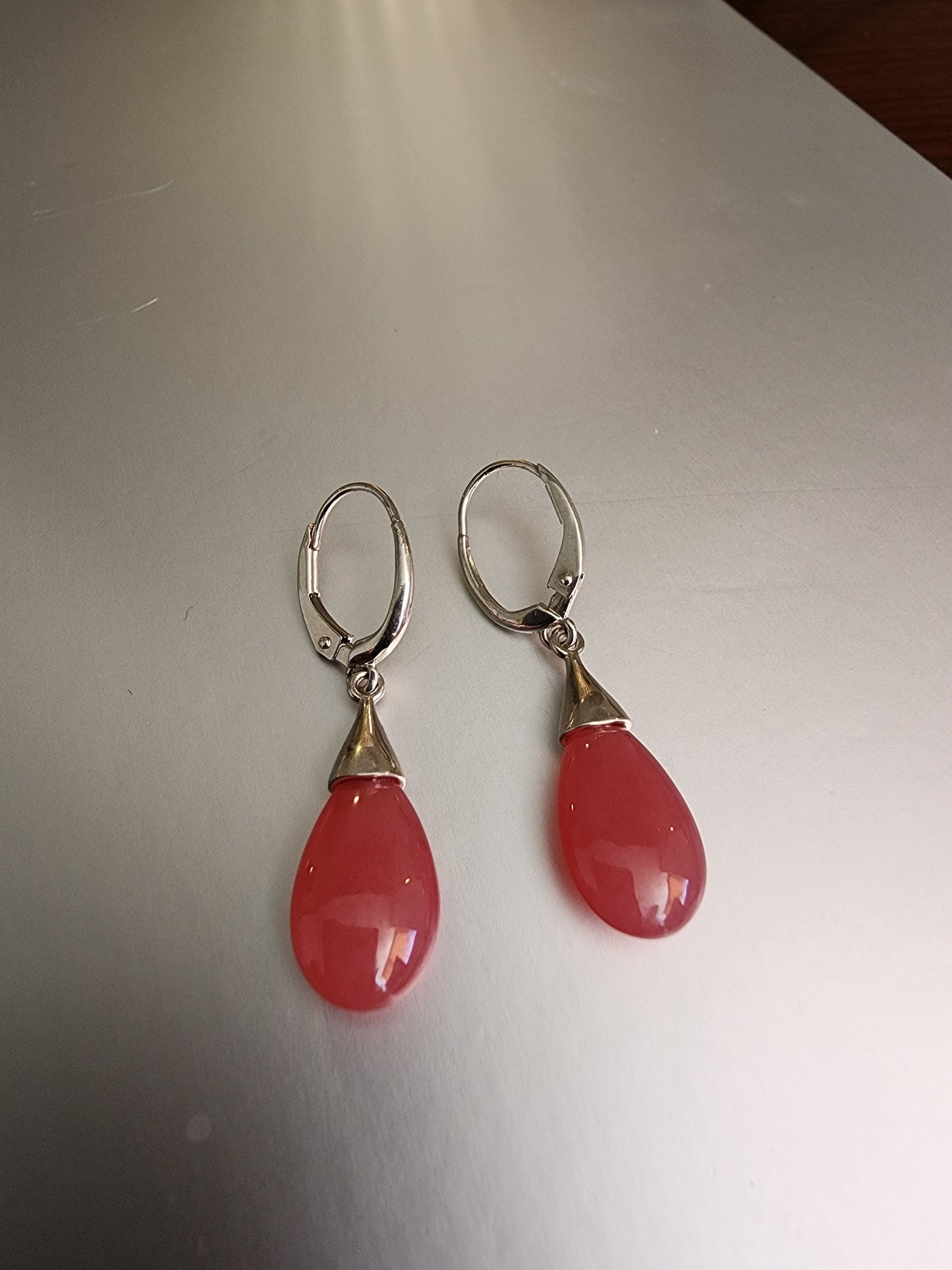 STERLING SILVER LEVER BACK EARRINGS WITH RHODOCHROSITE BRIOLETTES